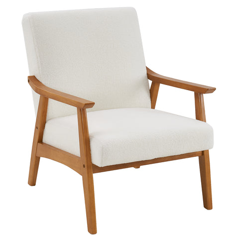 ZUN Solid Wood Armrest Teddy Velvet Simple Single Indoor Lounge Chair Backrest Creamy-White 76732988