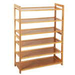 ZUN Concise Rectangle 6 Tiers Bamboo Shoe Rack Wood Color 70992386