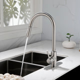 ZUN Single Handle High Arc Pull Out Kitchen Faucet,Single Level Stainless Steel Kitchen Sink Faucets 15374222