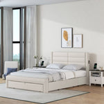 ZUN Queen Size Bed Frame with Drawers Storage, Leather Upholstered Platform Bed with Charging W1580113786