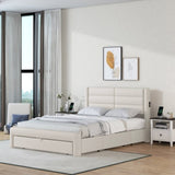 ZUN Queen Size Bed Frame with Drawers Storage, Leather Upholstered Platform Bed with Charging W1580113786