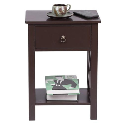 ZUN Nightstand Modern End Table, Side Table with 1 Drawer and Storage Shelf, Brown 79383343