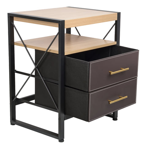 ZUN Nightstand with 2 Drawers with Removable Fabric Bins, for Bedroom, Living Room - Sturdy Iron Frame, 78432300