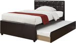 ZUN Twin Size Bed w/ Trundle Espresso Faux Leather Plywood Kids Youth Bedroom Furniture Wooden B011120519