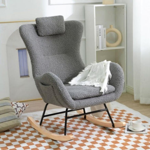 ZUN Rocking Chair - with rubber leg and cashmere fabric, suitable for living room and bedroom W68068664