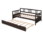 ZUN Twin Size Daybed Wood Bed with Twin Size Trundle,Espresso WF295030AAP