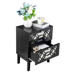 ZUN FCH 2pcs 45*30*60cm MDF Spray Paint, Smoked Mirror, Two-Drawn Carving, Bedside Table, Black 11409601