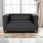 ZUN Black Broadway Faux Leather Loveseat Sofa Living Room, Modern Décor Love Seat Mini Small Couches B124142436