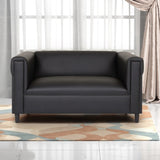 ZUN Black Broadway Faux Leather Loveseat Sofa Living Room, Modern Décor Love Seat Mini Small Couches B124142436