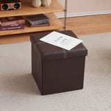 ZUN FCH 38*38*38cm Glossy With LinesPVC MDF Foldable Storage Footstool Dark Brown 61845634