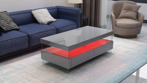 ZUN Ria Modern & Contemporary Style Built in LED Style Coffee Table in Gray color Made with Wood & B009P151367