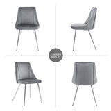 ZUN Modern Grey Velvet Dining Chairs , Fabric Accent Upholstered Chairs Side Chair with chrome Legs for W210127132