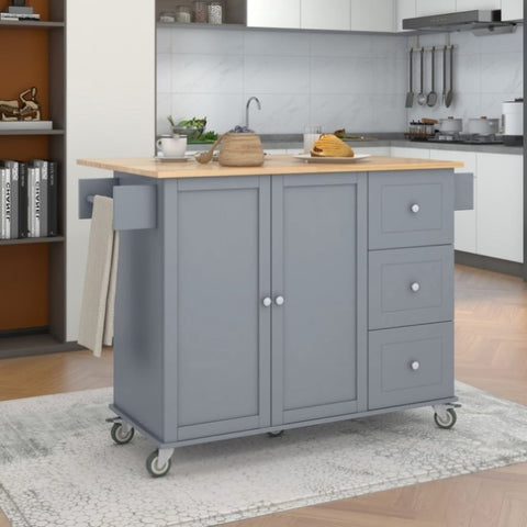 ZUN Rolling Mobile Kitchen Island with Solid Wood Top Locking Wheels,52.7 Inch Width,Storage Cabinet WF287035AAG