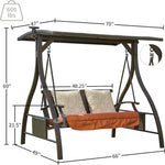 ZUN Patio Porch Swing 2 Person Adjustable Canopy Deluxe Hammock Swing Glider with Solar LED Light and 2 W1859110125