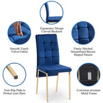 ZUN Dark Blue Velvet High Back Nordic Dining Chair Modern Fabric Chair with Golden Color Legs, Set Of 4 W116465064