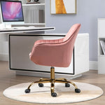 ZUN 360&deg; Pink Velvet Swivel Chair With High Back, Adjustable Working Chair With Golden Color Base W116472784