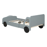 ZUN Twin Size Car-Shaped Platform Bed with Wheels,Gray WF311752AAE