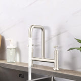 ZUN Double Handle Bridge Kitchen Faucet In Stainless Steel W122565562