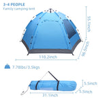 ZUN 3-4 Person Automatic Family Tent Instant Pop Up Waterproof for Camping Hiking Travel Outdoor 19097728