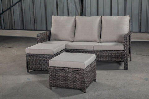 ZUN PE WICKER SECTIONAL SOFA 3S with 2 stool and blue cushion W349142179