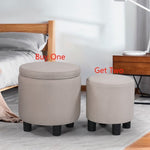 ZUN JST Home Decor Upholstered Round Fabric Tufted Footrest 1+1 Ottoman, Ottoman with Storage for Living W1958123691
