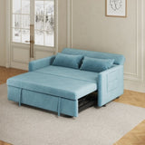 ZUN Sofa Pull Out Bed Included Two Pillows 54" Velvet Sofa for Small Spaces Teal W1278125094