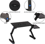 ZUN Foldable Aluminum Laptop Desk Adjustable Portable Table Stand with 2 CPU Cooling Fans and Mouse Pad W2181P154045