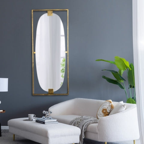ZUN 18" x 42" Bombora Wall Mirror with Gold Metal Frame, Contemporary Design Wall Decor for Bathroom W2078126757