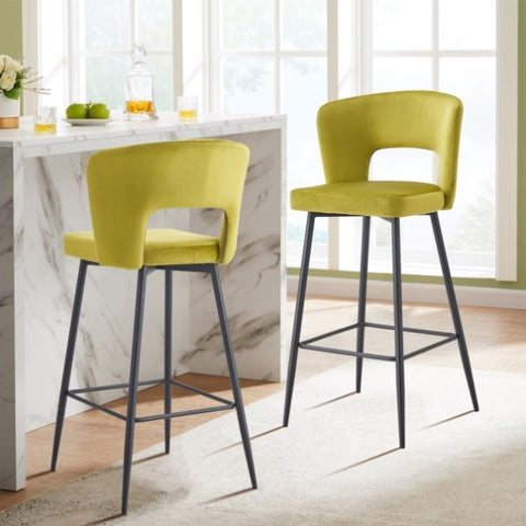 ZUN SET OF 2 Cloth armless Yellow Fashion fabric stool, Counter Height Modern Velvet backrest Fabric bar W2118P143549