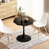 ZUN 31.50"Modern Octagonal Coffee Table with Printed Black Marble Table Top,Metal Base, for Dining Room, W757126159