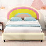 ZUN Twin Size Upholstered Platform Bed with Rainbow Shaped and Height-adjustbale Headboard,LED Light WF315341AAA
