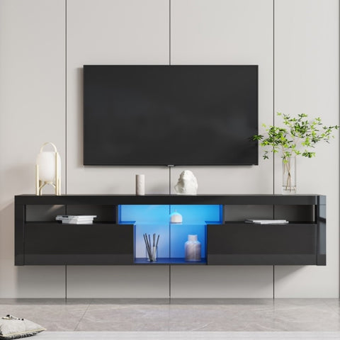 ZUN Black modern simple TV cabinet,2 Storage Cabinet with Open Shelves for Living Room Bedroom W33153604