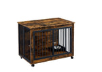 ZUN Furniture Style Dog Crate Side Table With Rotatable Feeding Bowl, Wheels, Three Doors, Flip-Up Top W1820106187