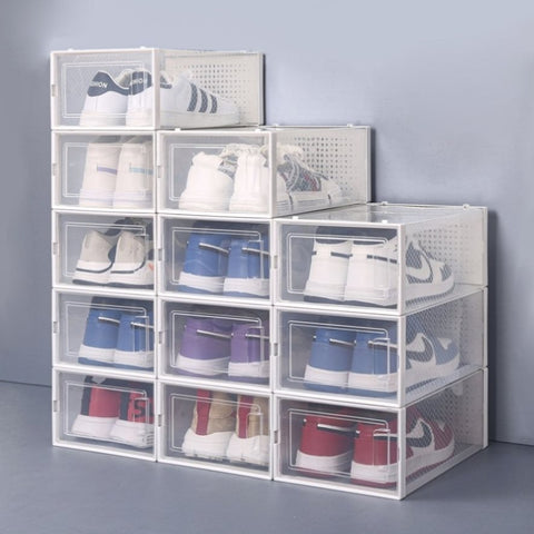ZUN Set of 12 Stackable Clear Plastic Transparent Shoe Storage Box in Home W2181P164297