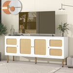 ZUN ON-TREND Boho style TV Stand with Rattan Door, Woven Media Console Table for TVs Up to 70'', Country WF300549AAK