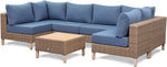 ZUN Bali Range 6 Seats -7 Pieces Navy Wicker Patio Furniture Sets U-Shaped With Cushions And Square W2115128209
