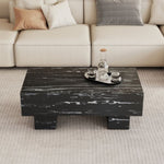 ZUN The black coffee table has patterns. Modern rectangular table, suitable for living rooms and W1151134965