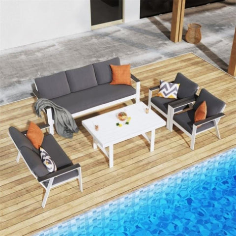 ZUN High Aluminum Small Dining Table Square White Coffee Tables For Living Room Patio Outdoor W1828P160588