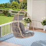 ZUN Outdoor Garden Rattan Egg Swing Chair Hanging Chair Wood+Light Gray W87470716