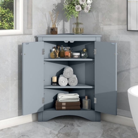 ZUN Blue Triangle Bathroom Storage Cabinet with Adjustable Shelves, Freestanding Floor Cabinet for Home WF291467AAU