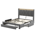 ZUN Queen Size Bed Frame with Storage Headboard and Charging Station, Upholstered Platform Bed with 3 W1580119378
