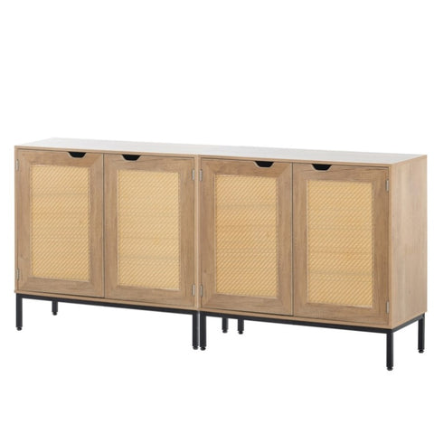 ZUN Set2 of Rustic Accent Storage Cabinet with 2 Rattan Doors, Mid Century Natural Wood Sideboard W1908119453