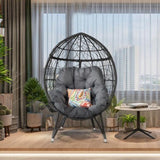 ZUN Outdoor Patio Wicker Egg Chair Indoor Basket Wicker Chair with Grey Cusion for Backyard Poolside W2071125705