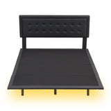 ZUN Queen Size Floating Bed Frame with Motion Activated Night Lights,Modern PU Upholstered Button Tufted WF311588AAB