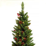 ZUN 7.5ft Pre-Lit Artificial Christmas Tree with 1000 tips, 300 Lights, Pine Cones, Red Berriers, Metal 67505658