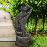 ZUN 23.5inches Outdoor Water Fountain with LED Light - Modern Curved Indoor-Outdoor Waterfall Fountain 20018273