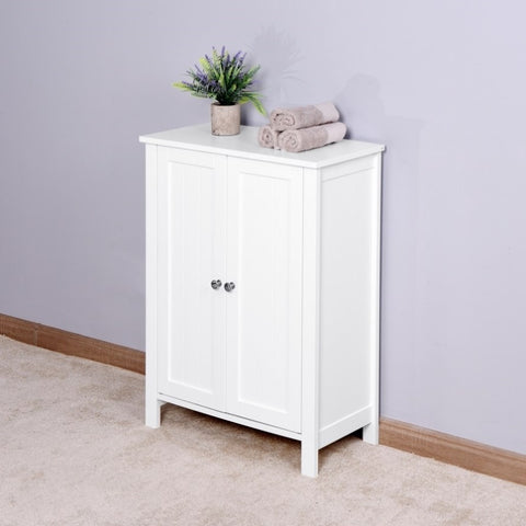 ZUN Bathroom Floor Storage Cabinet with Double Door Adjustable Shelf, White W40914886