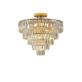 ZUN Gold Crystal Chandeliers,5-Tier Round Semi Flush Mount Chandelier Light Fixture,Large Contemporary W1340102252