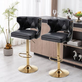 ZUN Bar Stools With Back and Footrest Counter Height Dining Chairs-Leather Black-2PCS/SET W67663271