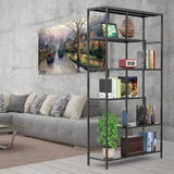 ZUN 6 Tier Black Metal Bookshelf -Sturdy and Stylish Tall Open Bookcase for Plants, Books, and Décor, 72220417